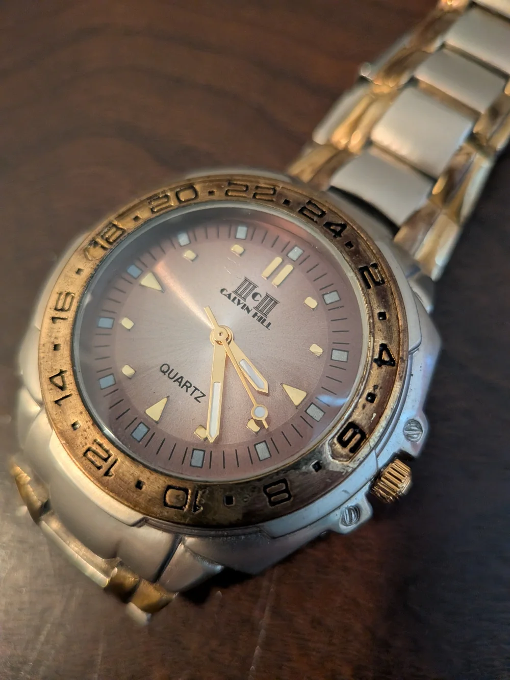 Two-Tone Stainless Steel Watch with Gold Accents (Needs New Battery And Flaws)